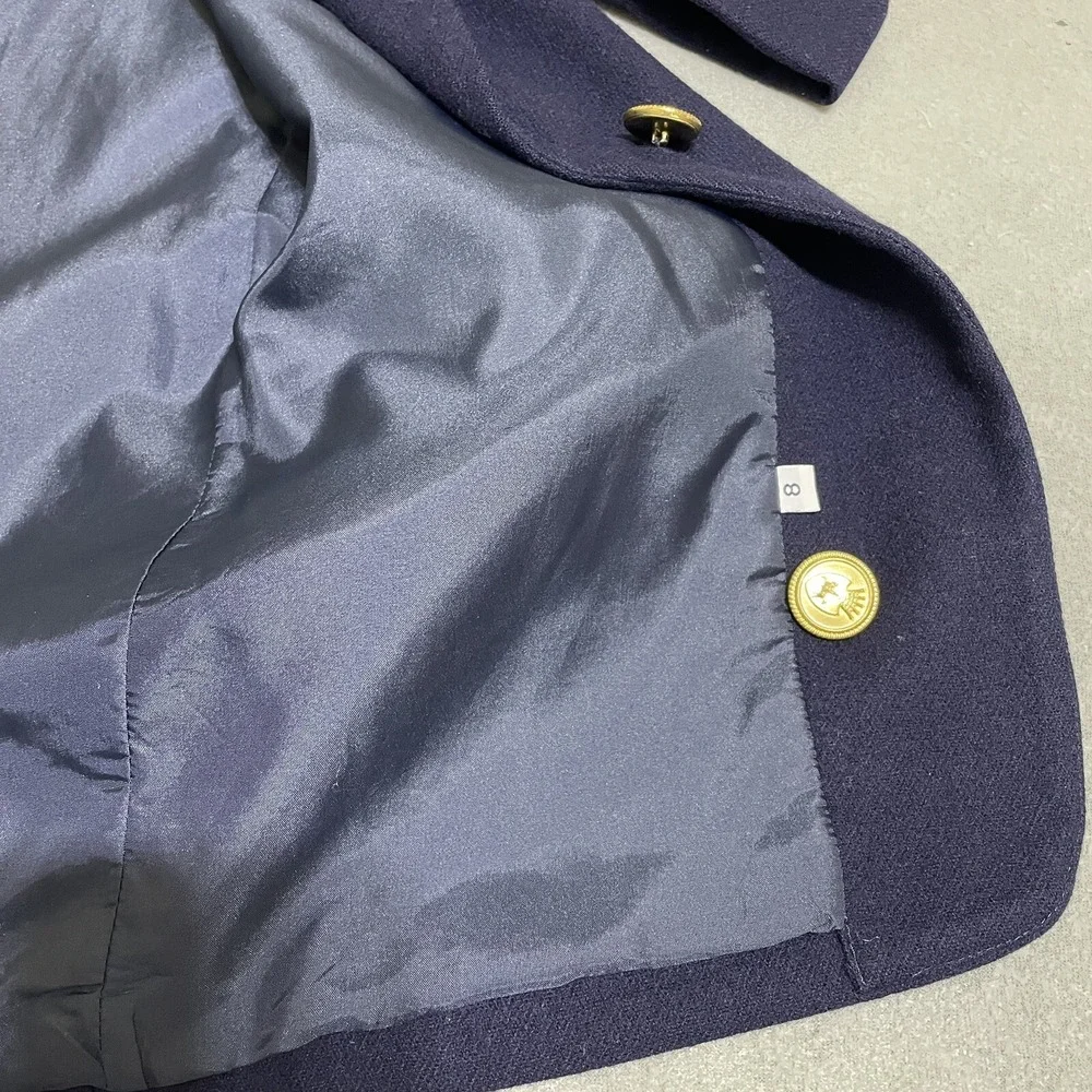 Vtg Womens WOOL BLAZER JACKET Gold Accent Buttons Preppy 90s Academic‎ Navy Sz 8